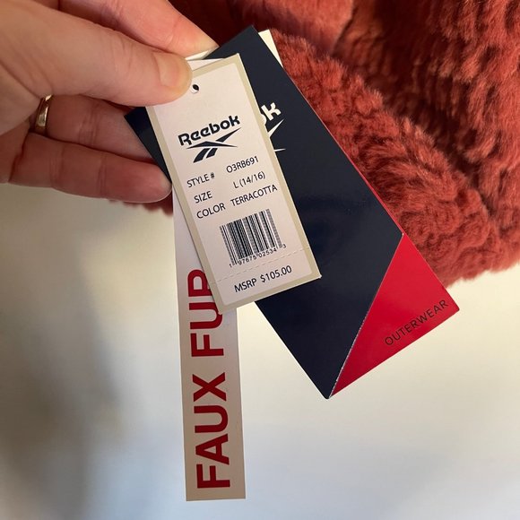 Reebok Girls Faux Fur Jacket Terra Cotta Full Zip Front SZ Large 14/16 NWT A5 - Picture 2 of 8